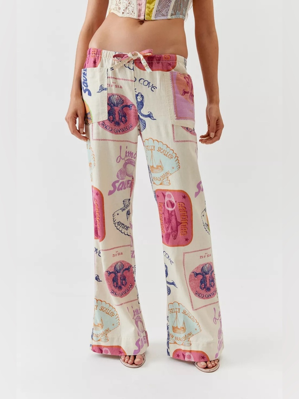 Urban Outfitters Amelie Printed linen wide leg pants NWT M